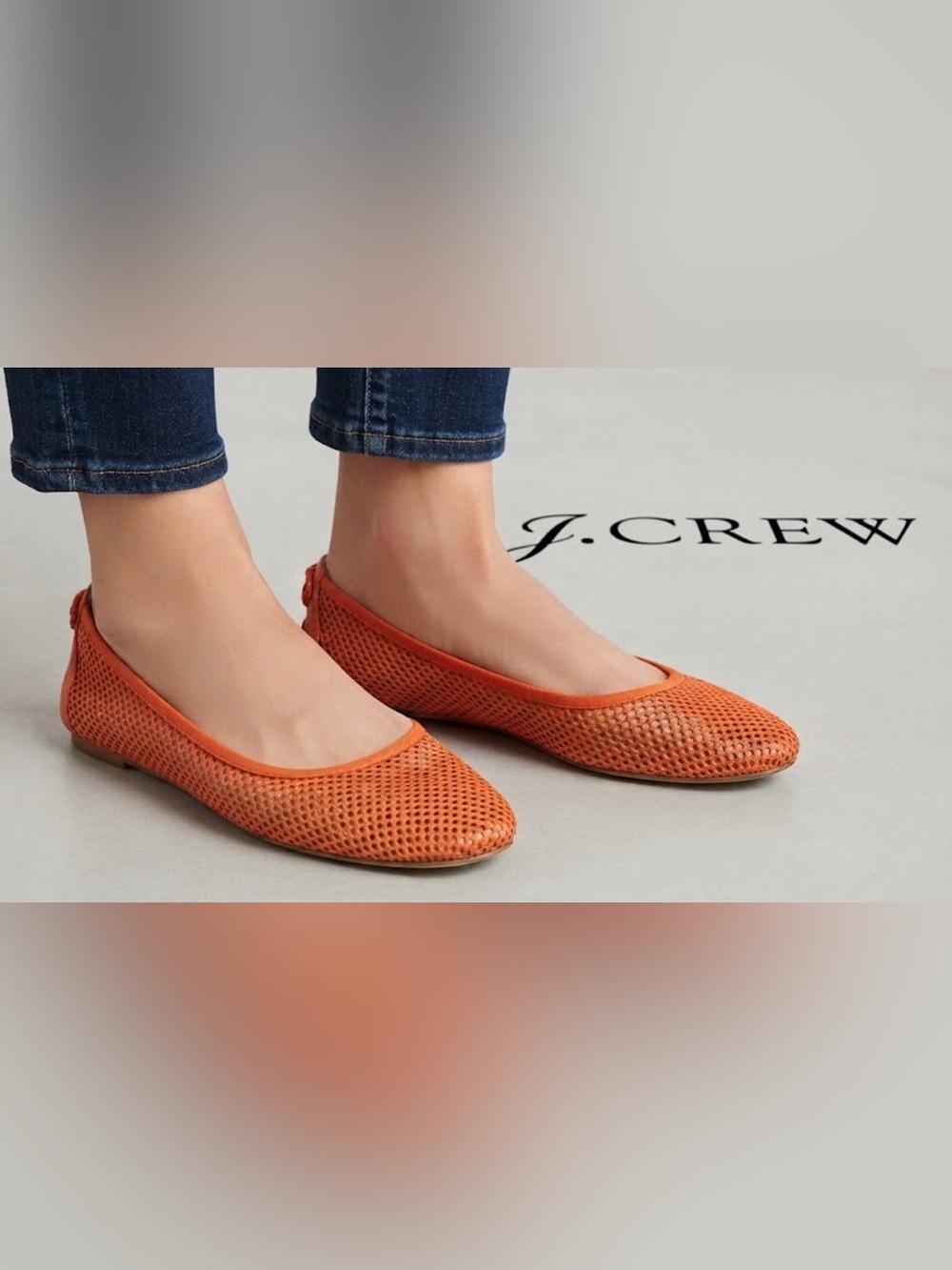 Authentic J. Crew designer signature orange leather flats sz 8.5
